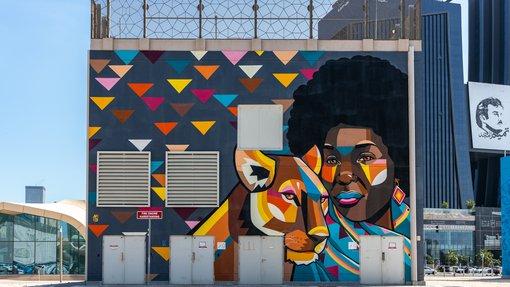 Wall Mural of an African American Woman and a Lion