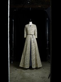 Dior dress ensemble with a coat in embroidered lace and dress in tulle