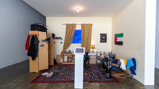 An installation that depicts a bedroom in Palestine.