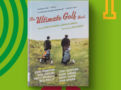 Book cover displaying two men carrying golf carts with a title "The Ultimate Golf Book"