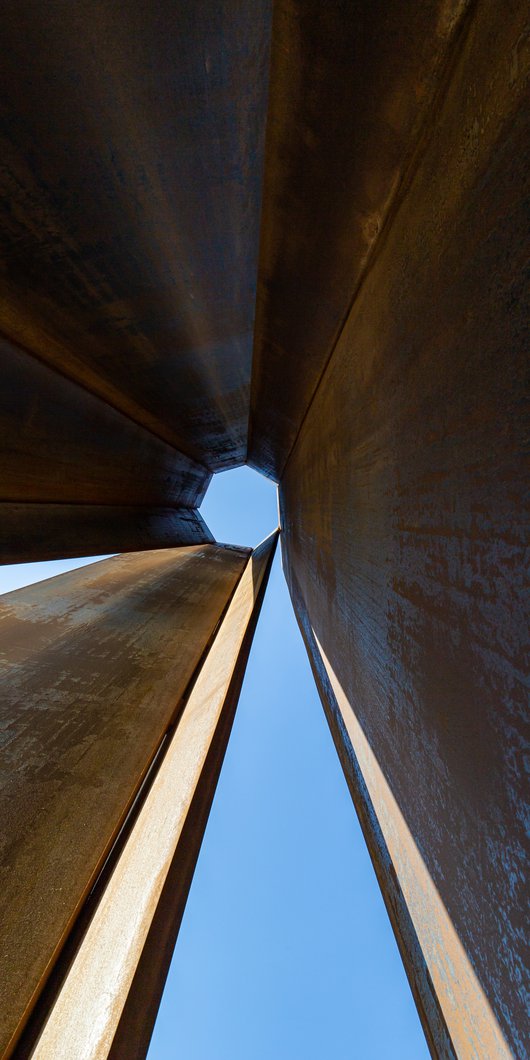 Cross-section view of the 250 feet, 8 sided steel plate of Richard Serra's sculpture '7' right outside MIA