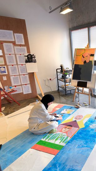 Artist Fatma Al-Remaihi in her studio at the Fire Station.