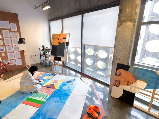 Artist Fatma Al-Remaihi in her studio at the Fire Station.