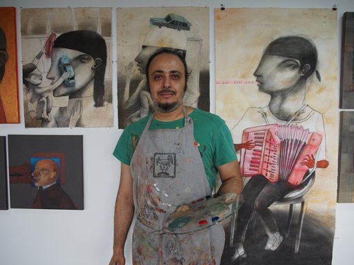 Artist Hassan Manasrah in his studio in 2019.