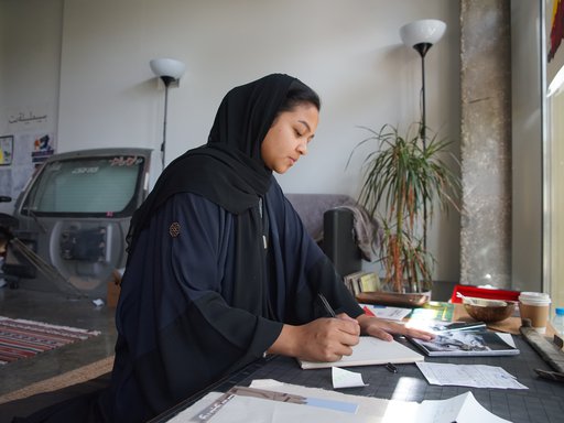 Artist Sara Al-Fadaaq in her studio at the Fire Station.