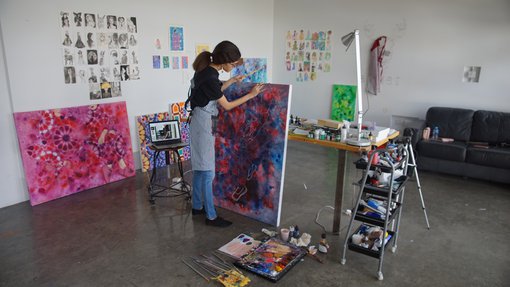 Artist Sarah Al-Ansari in her studio.