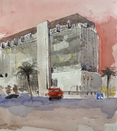 Watercolour drawing of Qatar Museum's Firestation