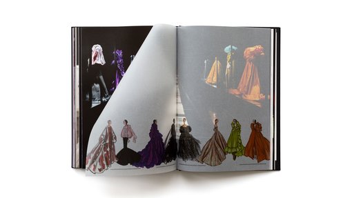 Two page spread of the Forever Valentino exhibition catalogue