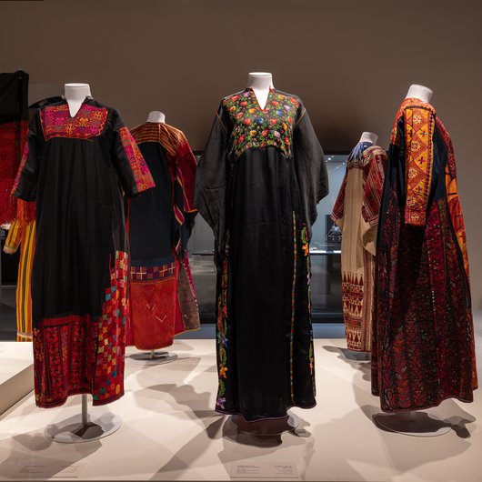 Three traditional Palestinian dresses from the Hebron Area
