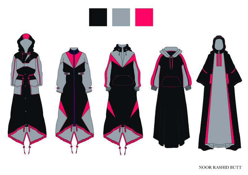 abaya illustrations in pink and black