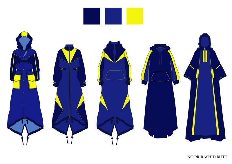 Abaya illustrations in yellow and navy