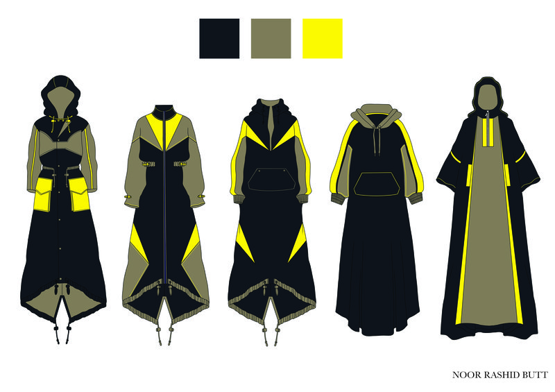 abaya illustrations in yellow and black