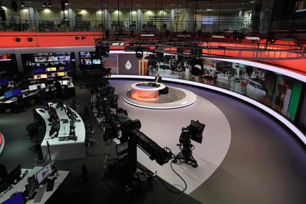 Aerial view of the Al Jazeera English news studio.