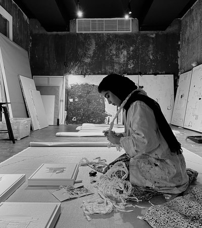 Woman working in an art studio