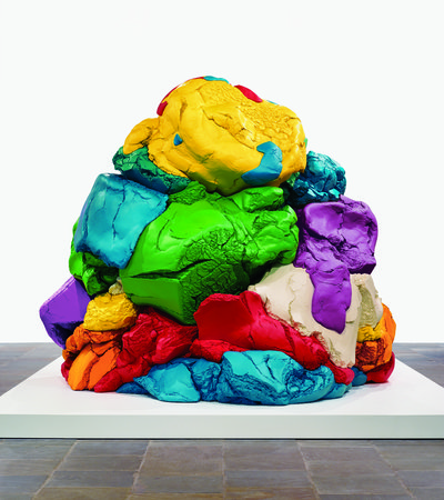 Public art display of play-doh at the gallery space of Jeff Koons exhibition in Al Riwaq Gallery