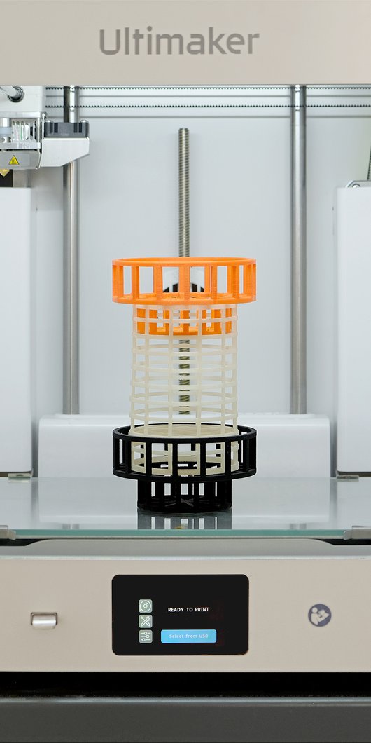 Front view of a 3D Ultimaker printer.