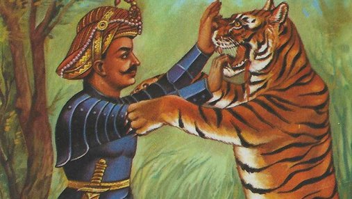 Image of a man fighting a tiger.