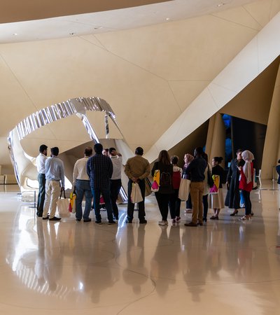 Public art display of a batoola at the National Museum of Qatar