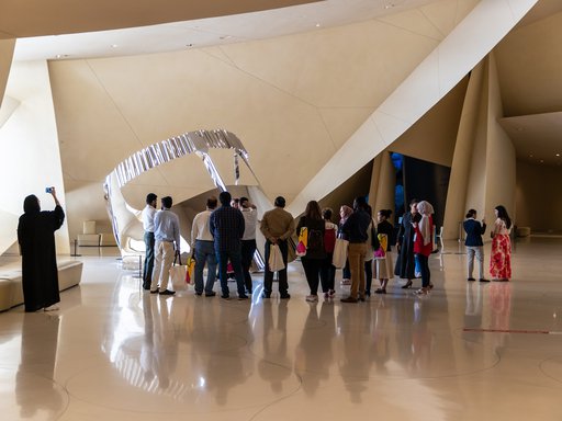 Public art display of a batoola at the National Museum of Qatar