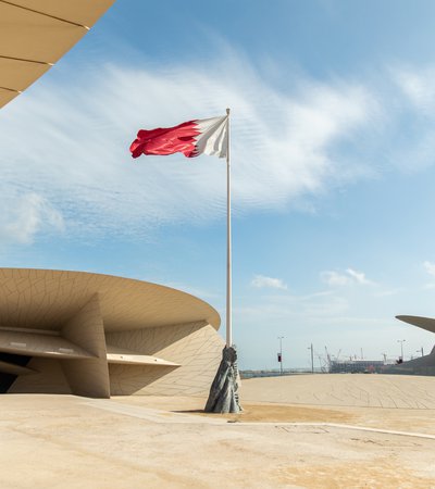 Public art figure entitled 'Flag of Glory' by Ahmed Al Bahrani displayed at the National Museum of Qatar