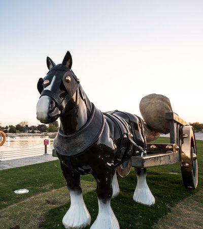 A close-up of Perceval, the lifesize bronze sculpture of a shire horse created by Sarah Lucas