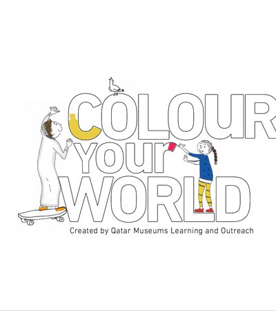 Two animated figures painting the lettering 'colour your world' against a white background